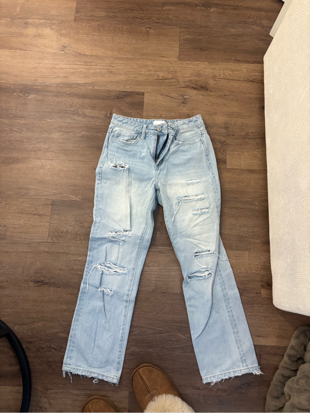 Light Wash Distressed Boyfriend Jeans - Casual Women's Denim